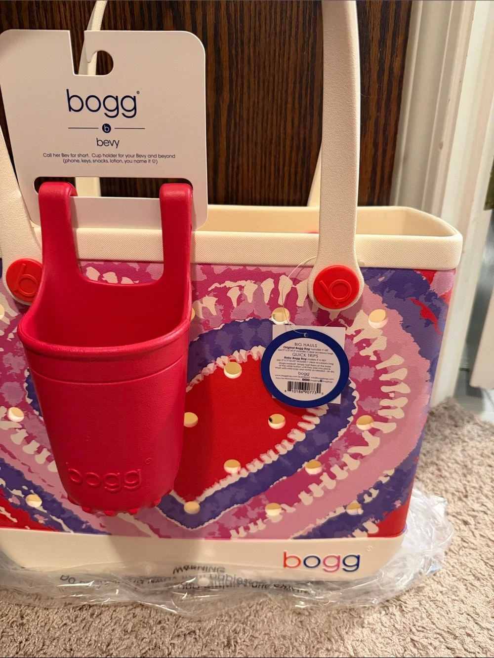 Bogg Bag Heart Print Tote in Coral, Pink & Purple - Picture 3 of 7